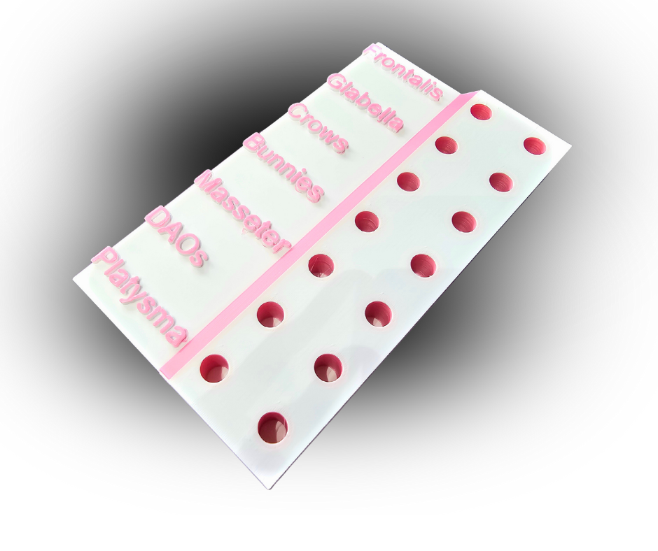 Custom 3D Printed Botox Syringe Holder – 7 Area Labelled Organiser (Frontalis, Glabella, Crows, Bunnies, Masseter, DAOs, Platysma)